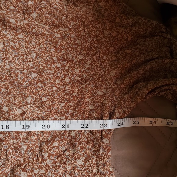 Frye and co. XXL brown with beige floral print long sleeves baby doll blouse top - Picture 8 of 10